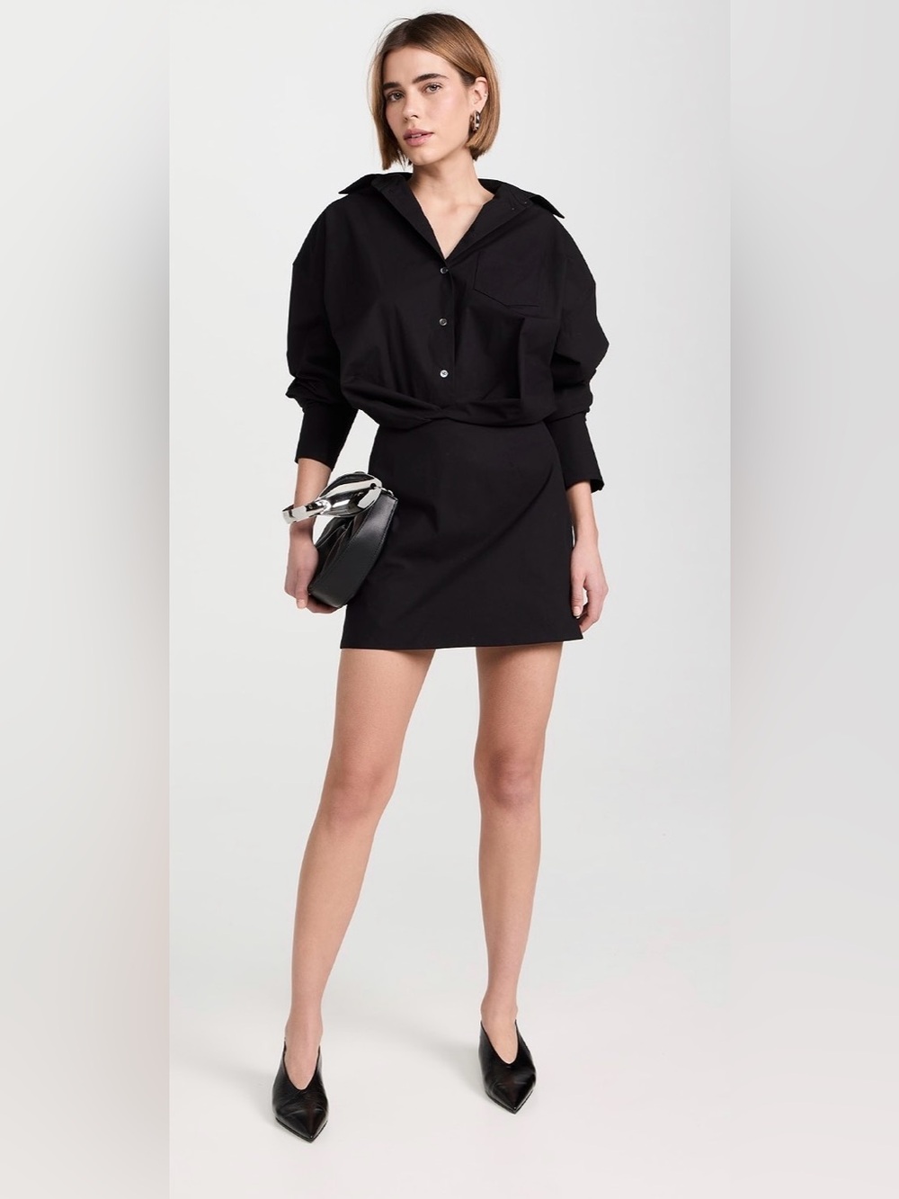 INTERIOR The Tutto Draped Cotton-Poplin Mini Shirt Dress in Black - Size 6